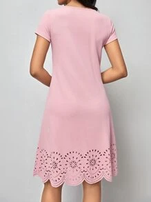 SHEIN Clasi Laser Cut Scallop Trim Dress - Baby Pink - View 3