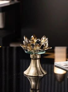1pc Antique Bronze Artificial Crystal Lotus Candle Holder - Bronze - View 4