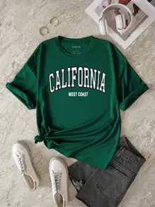 INAWLY Letter Graphic Tee - Dark Green - View 1