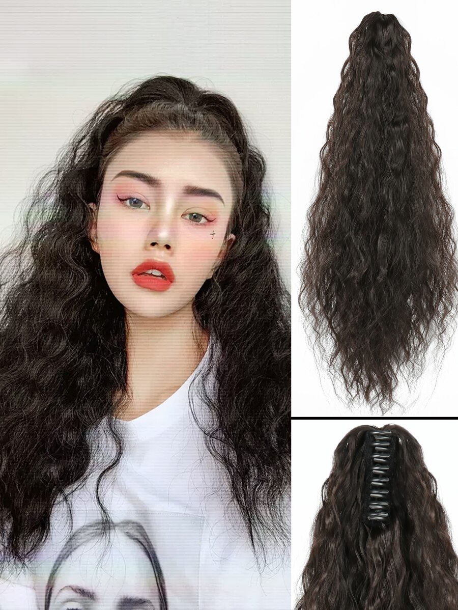 22Inch Claw Clip On Ponytail Hair Extension Corn Wave Claw Clip In Ponytail Extension Jaw Claw Clip Curly Hair Ponytail Soft Fluffy Hairpiece For Women Daily Wear - Chocolate Brown - View 1
