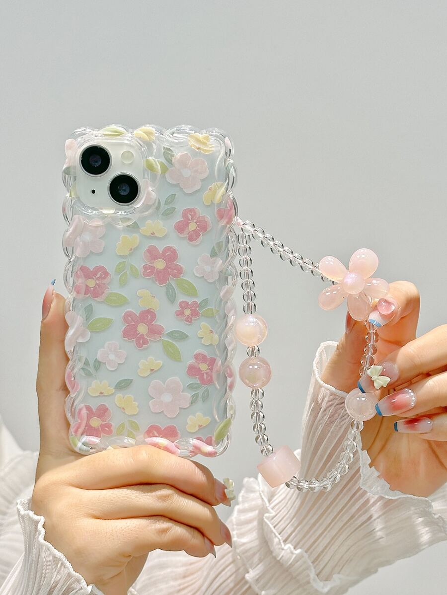 Floral Pattern Phone Case With Lanyard - Multicolor - View 1