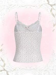 小碎花蕾絲拼接吊帶上衣 - 白色 - 查看 2