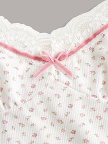 小碎花蕾絲拼接吊帶上衣 - 白色 - 查看 3