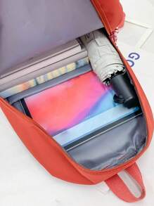 女孩格子細節功能背包卡通小熊和字母貼飾 - 西瓜粉 - 查看 5