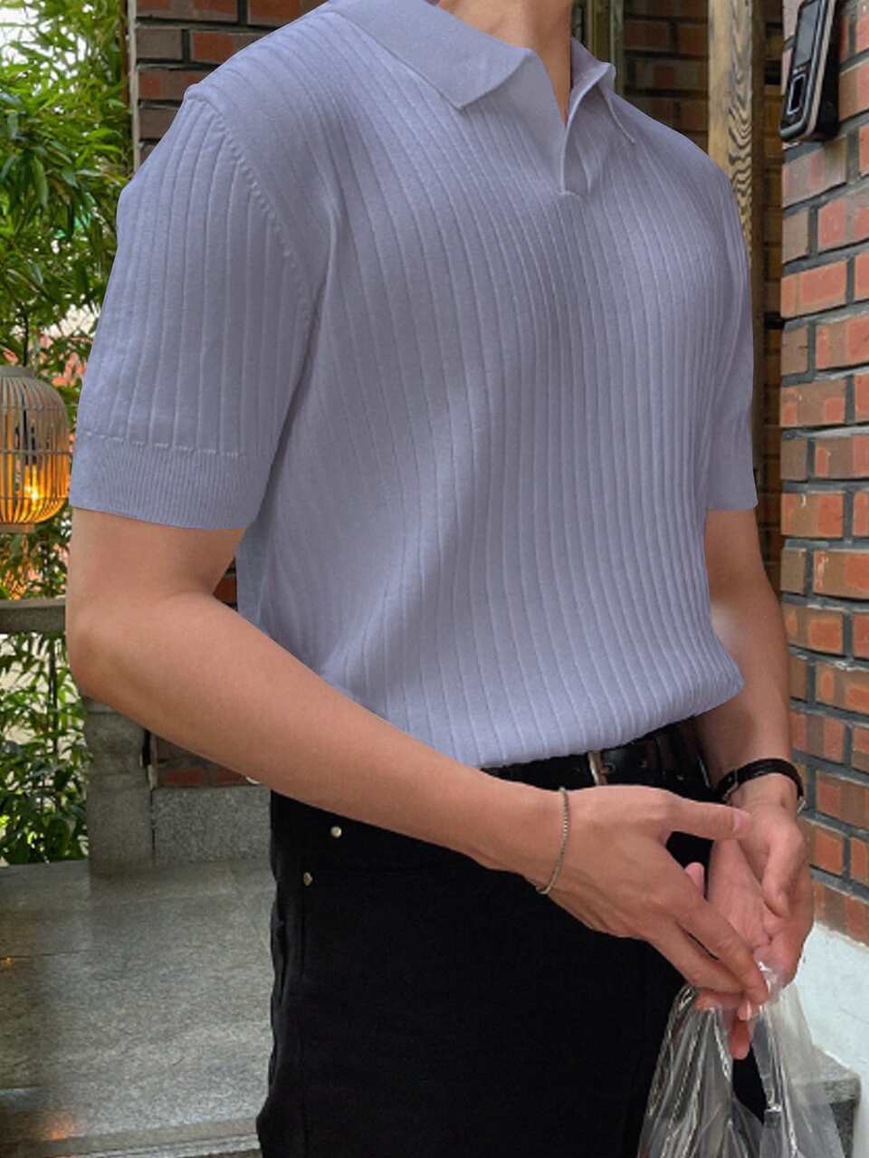 Men Ribbed Knit Top Business Attire