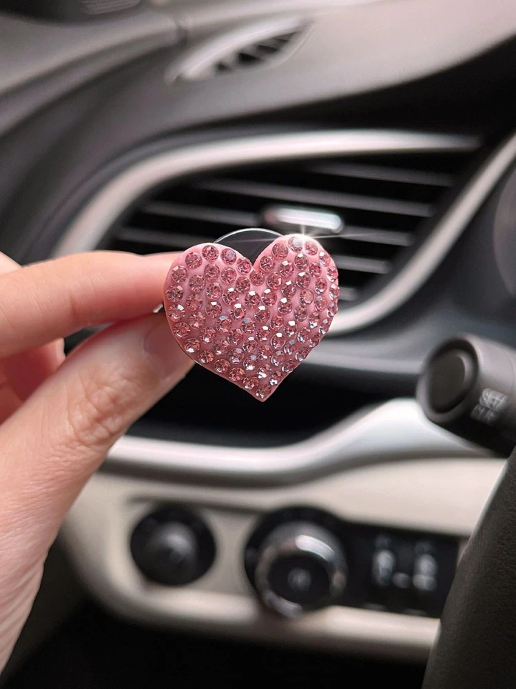1 pc ריינסטון דקור לב עיצוב רכב קליפ יציאת אוויר - ורוד - ראה 2
