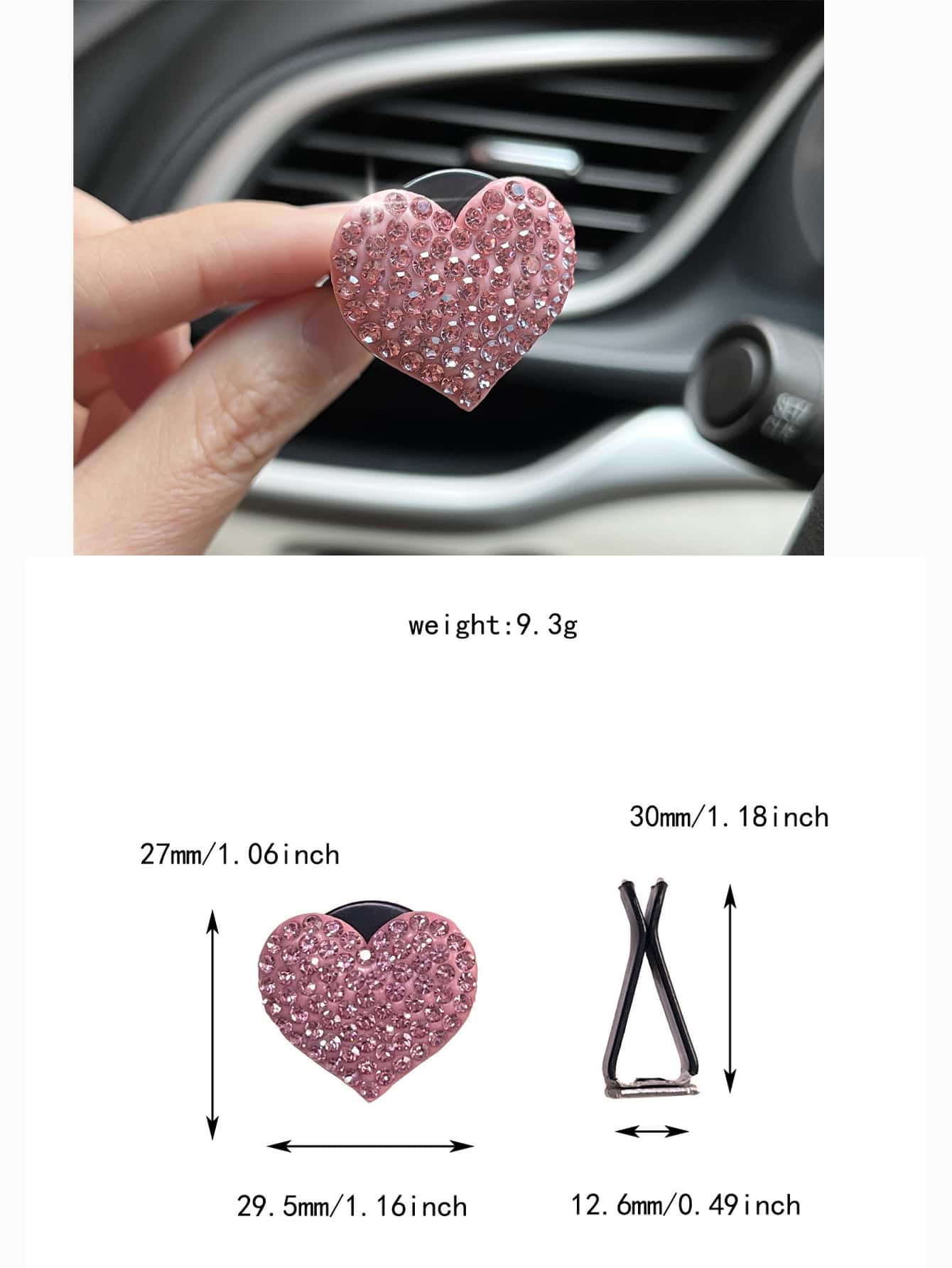 1 pc ריינסטון דקור לב עיצוב רכב קליפ יציאת אוויר - ורוד - ראה 3
