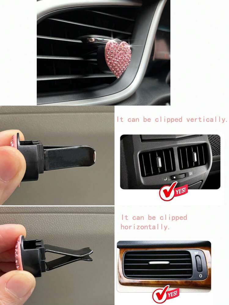 1 pc ריינסטון דקור לב עיצוב רכב קליפ יציאת אוויר - ורוד - ראה 4