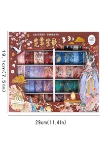 100 Tập Băng Washi, Cô Gái Cổ Đại Trung Hoa Cần Cẩu Trang Trí Chủ Đề, Vật Liệu Thủ Công Tự Làm - Nhiều màu - Xem 2