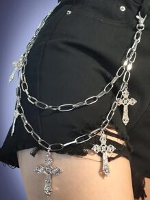 ROMWE Goth Cross Charm Pant Chain - Silver - View 1