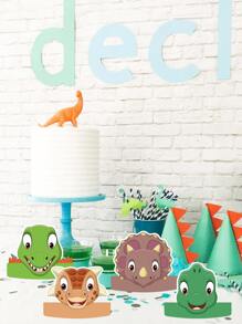 6入組卡通恐龍主題兒童生日派對紙帽,適用於派對攝影、裝飾、紙帽道具 - 彩色 - 查看 1