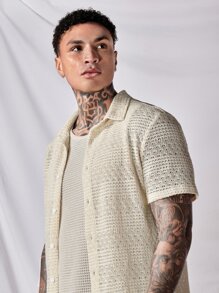 Manfinity VCAY Camicia in cotone tinta unita uomo e pantaloncini con vita con coulisse e canottiera, stile boho, vacanza, tinta unita