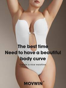 1pc Women Tummy Control Sexy Backless Thong Bodysuit - White - View 7