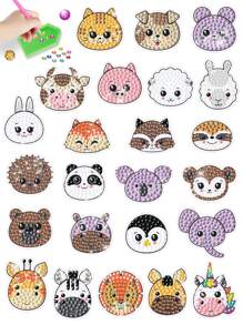 6 piezas Pegatina de diamante DIY animal de dibujos animados - Multicolor - Ver 1