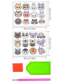 6 piezas Pegatina de diamante DIY animal de dibujos animados - Multicolor - Ver 2