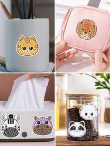 6 piezas Pegatina de diamante DIY animal de dibujos animados - Multicolor - Ver 4