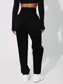 SHEIN Tall Women's Casual Versatile Solid Color High-Waisted Jeans - Black - View 2