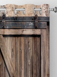 2pcs Rustic Curtain, Wooden Door Pattern Curtain For Bathroom, Living Room, Bedroom, Window Curtains, Home Decoration,Wooden Door Pattern Curtain - Multicolor - View 2