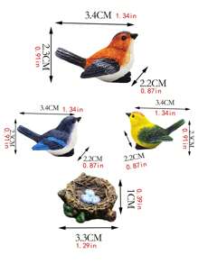 (3 Birds & 1 Nest) Adorable Simulation Bird Nest Ornament For Garden Landscape Decoration With Eggs And Birds Micro Landscape Decoration - Multicolor - View 5