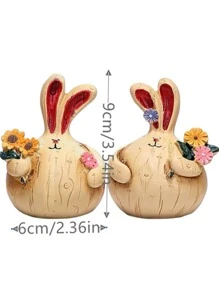2pcs Cartoon Rabbit Decoration Craft, Cute Small Art Decoration, Polyresin Ornament For Home Decor - Multicolor - View 3