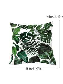 1pc Leaf Pattern Decorative Throw Pillow Case, Modern Fiber Ruffle Decor Cushion Cover For Living Room, Home Decor - Green - View 4