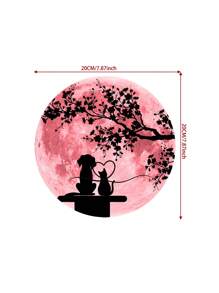 1 pieza Pegatina de pared luna & árbol - Rosa - Ver 6
