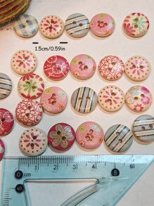50顆可愛DIY鈕扣用於DIY縫紉花卉印花圓形鈕扣