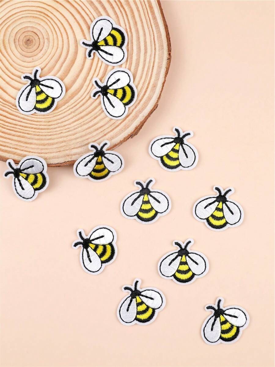 12pcs/set Bee Shaped Iron-on Patch, Cartoon Insect Shaped Patch For Sewing - Multicolor - View 1