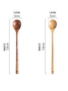 1pc Wooden Ladle, Long Handle Soup Spoon For Kitchen - Coffee Brown - View 6
