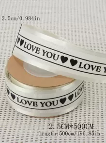 1 cuộn Ruy băng gói quà họa tiết trái tim và chữ, Ruy băng polyester hiện đại cho bữa tiệc - Màu be - Xem 2