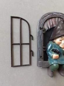 Adorno de jardín ventana & gnomo - Óxido marrón - Ver 4