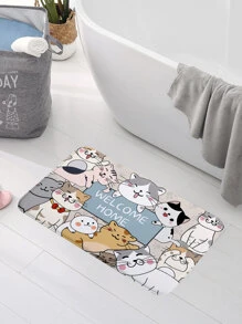 Cartoon Cat Print Floor Mat, Cute Anti-Slip Bath Mat, For Home Decor ,Room Decor - Multicolor - View 1