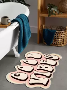 1pc Slogan Graphic Polyester Bath Rug, Creative Letter Design Soft Plush Mat For Bathroom Home Bathroom Decor Floor Carpet Outdoor Rug Door Mat Fall Decor Bathroom Accessories Back To School Entryway Decor - Multicolor - View 5