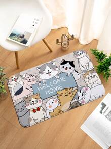 Cartoon Cat Print Floor Mat, Cute Anti-Slip Bath Mat, For Home Decor ,Room Decor - Multicolor - View 4