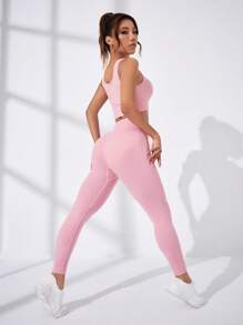 Yoga Basic Seamless High Stretch Sports Sets - Baby Pink - View 2