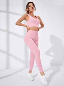 Yoga Basic Seamless High Stretch Sports Sets - Baby Pink - View 7