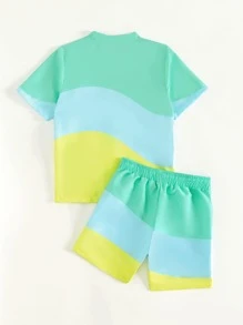 Boys Color Block Kimono & Beach Shorts - Multicolor - View 2
