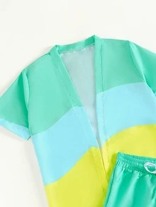 Boys Color Block Kimono & Beach Shorts - Multicolor - View 3