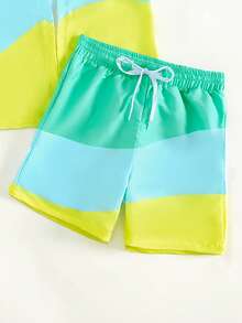Boys Color Block Kimono & Beach Shorts - Multicolor - View 4