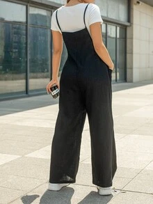 AAmilife Button Front Overall Jumpsuit Without Tee - Black - View 2