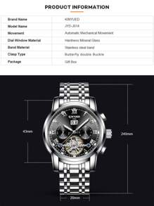 KINYUED 1入組男士銀色不銹鋼錶帶時尚羅馬數字刻度日期多功能圓形錶盤機械手錶適合日常生活 - 銀色 - 查看 4