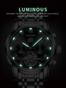 KINYUED 1入組男士銀色不銹鋼錶帶時尚羅馬數字刻度日期多功能圓形錶盤機械手錶適合日常生活 - 銀色 - 查看 7