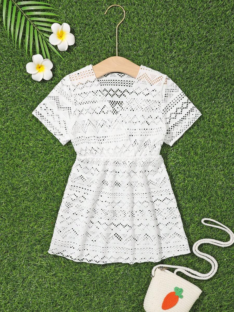 小女童鏤空罩衫連衣裙