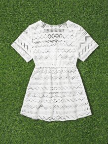 小女童鏤空罩衫連衣裙