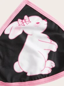 ROMWE Kawaii Set de lencería con letra con estampado de conejo de dibujos animados unido en contraste - Multicolor - Ver 3