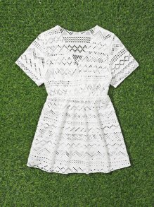 小女童鏤空罩衫連衣裙