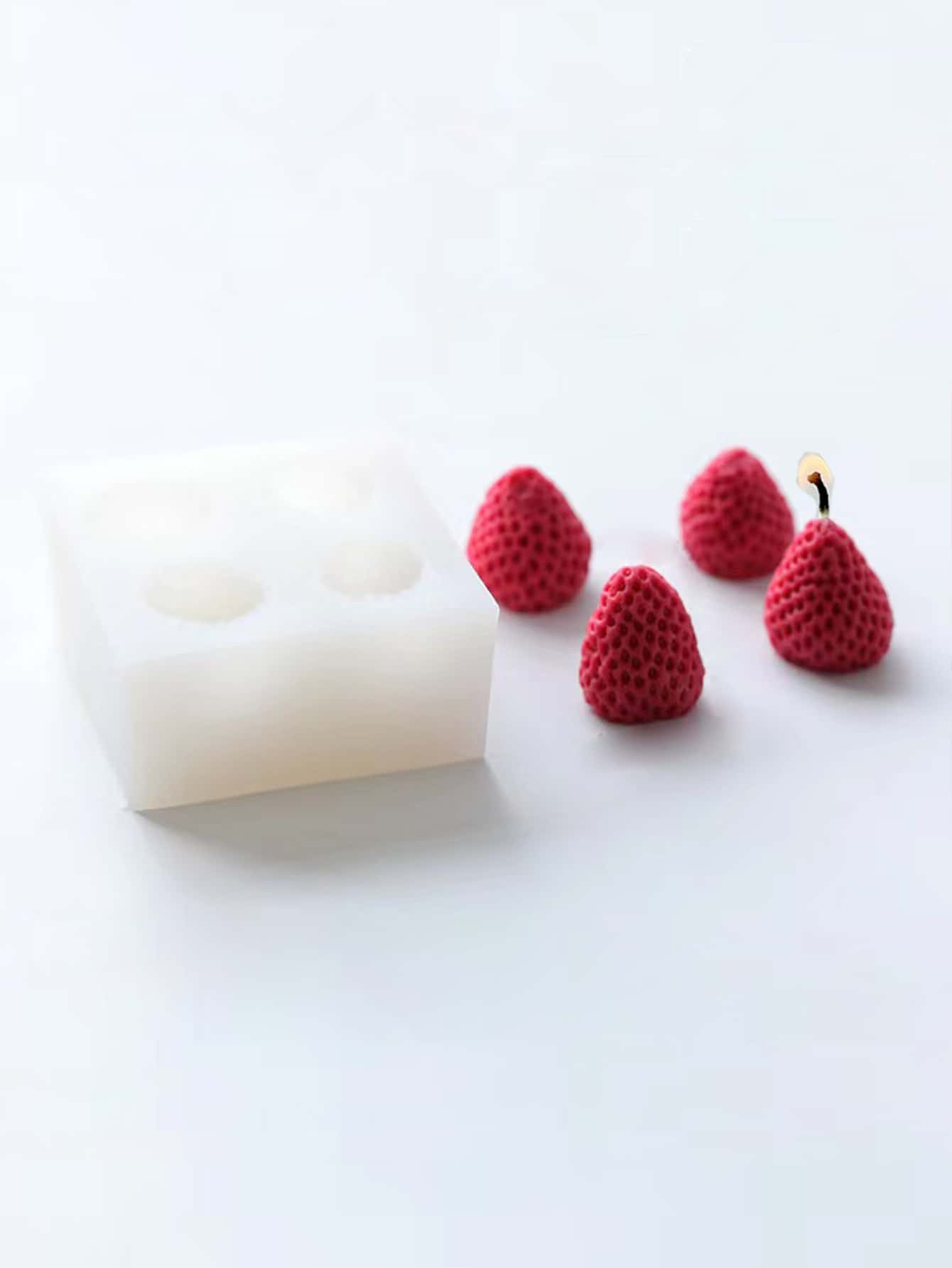 4-Cavity Strawberry Shaped DIY Candle, Polymer Clay Or Silicone Mold (1pc) - White - View 1