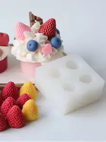 4-Cavity Strawberry Shaped DIY Candle, Polymer Clay Or Silicone Mold (1pc) - White - View 4