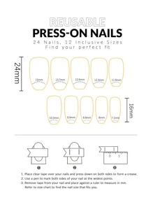 24 件长款棺材腮红渐变蝴蝶结装饰假指甲、1 片胶带和 1 个指甲锉，立即提升您的外观，按压式指甲，美甲用品，美甲 - 紅色 - 查看 3