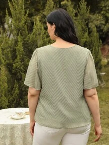 SHEIN Frenchy Plus Contrast Lace Butterfly Sleeve Blouse - Mint Green - View 2